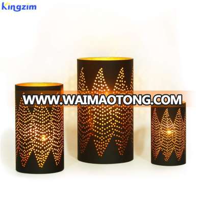 Black laser cut hollow pattern tall metal lantern tea light candle holder for home romantic decoration